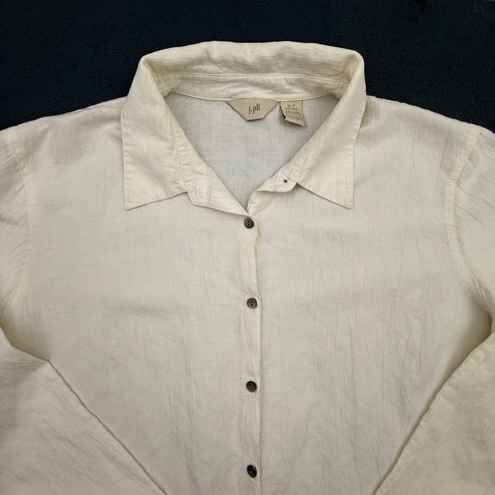 J. Jill Linen Blend Blouse Women XLP Button Down Top Textured Top Butter Yellow - Picture 4 of 10